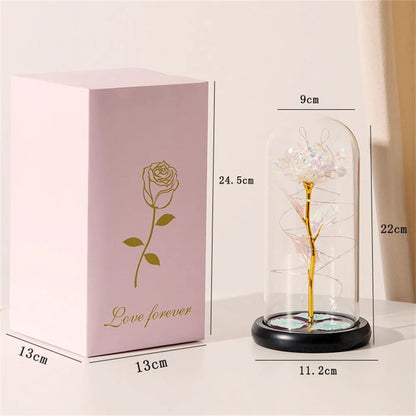 Rosa Galassia in Oro 24K con Luci LED – Scatola Regalo per la Festa della Mamma Fiore in Alluminio con Luci a Stringa e Scatola Fiore Artificiale Regalo