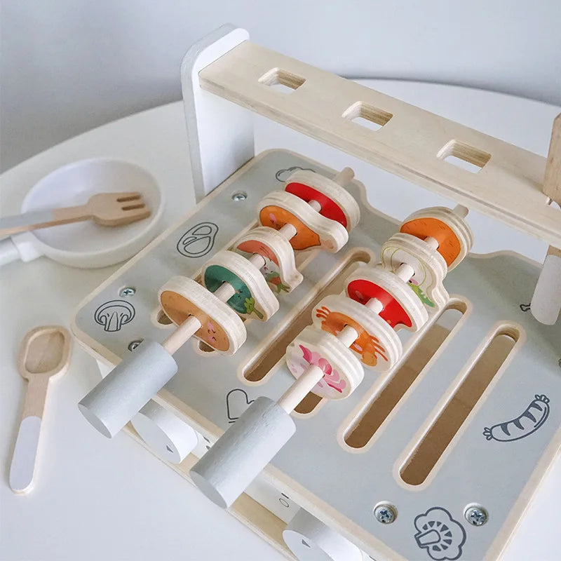 Wooden Toy BBQ Set Pretend Play Cooking Playset Early Learning Montessori Toy Fall 2025 Educational Gift