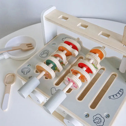 Wooden Toy BBQ Set Pretend Play Cooking Playset Early Learning Montessori Toy Fall 2025 Educational Gift