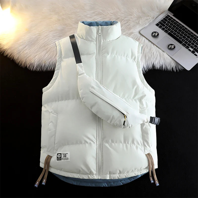 Warm Relaxed Men Puffer Vest - Stand Collar Quilted Autumn