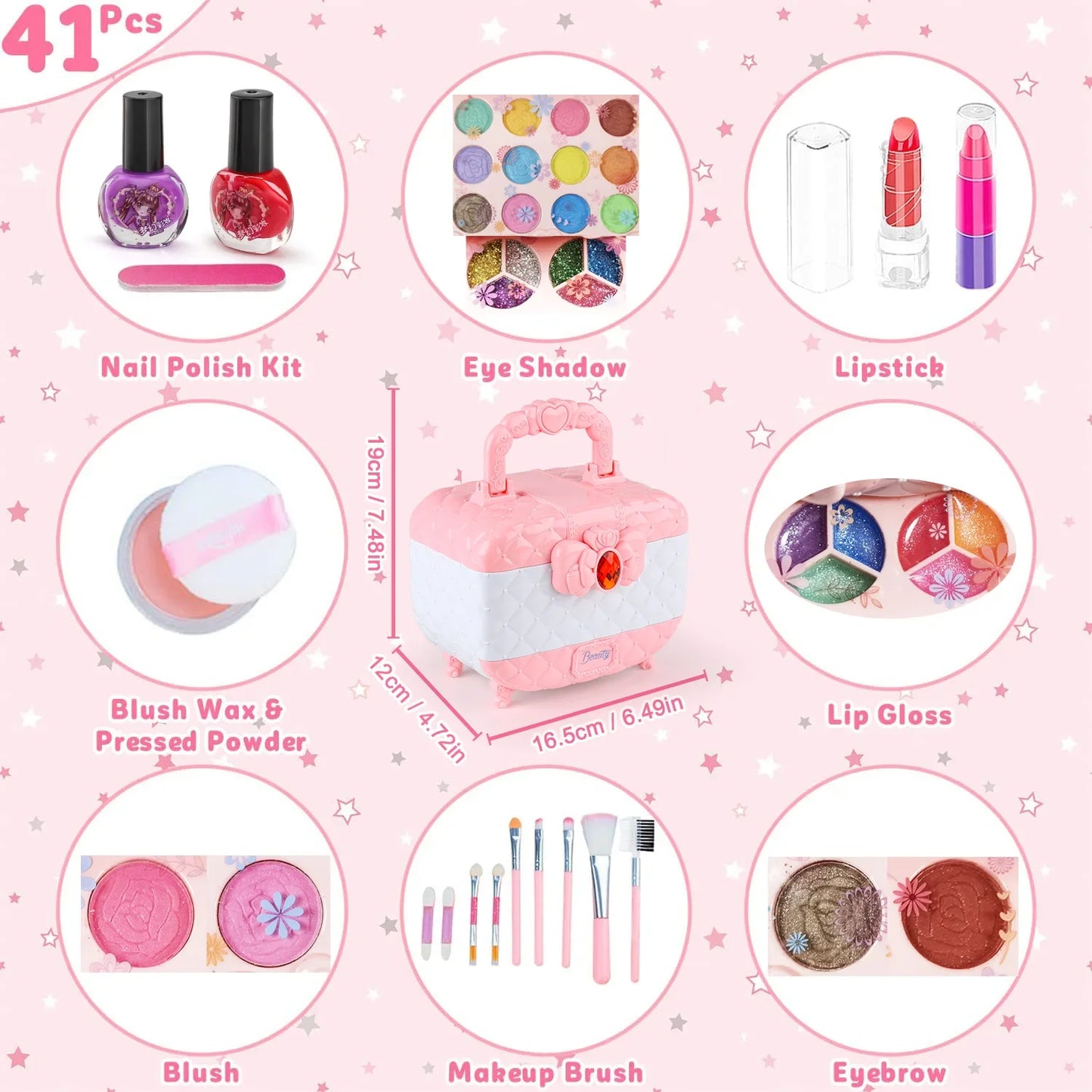 Trousse de maquillage pour enfants Rose et blanc Ensemble de jouets de maquillage Cadeau viral TikTok automne 2025 Lavable