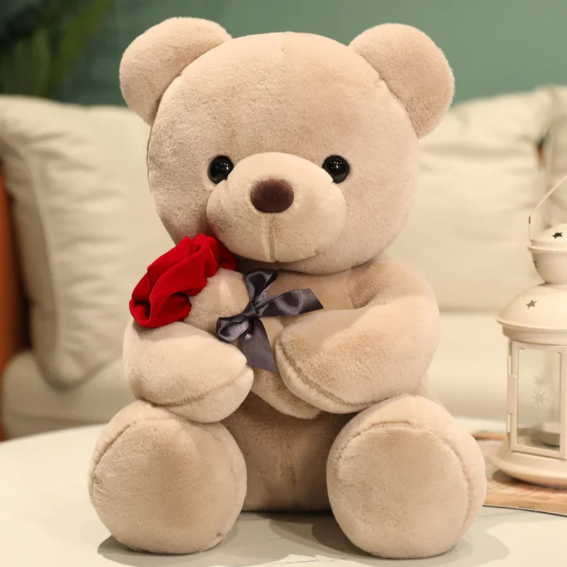 Teddy Bear Plush With Rose White Kawaii Stuffed Doll Romantic Valentines Day Gift 2026