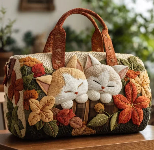 Soft Unisex Travel Tote - Quilted, Cat-Embroidered Fabric, For Beach, Hiking, Camping