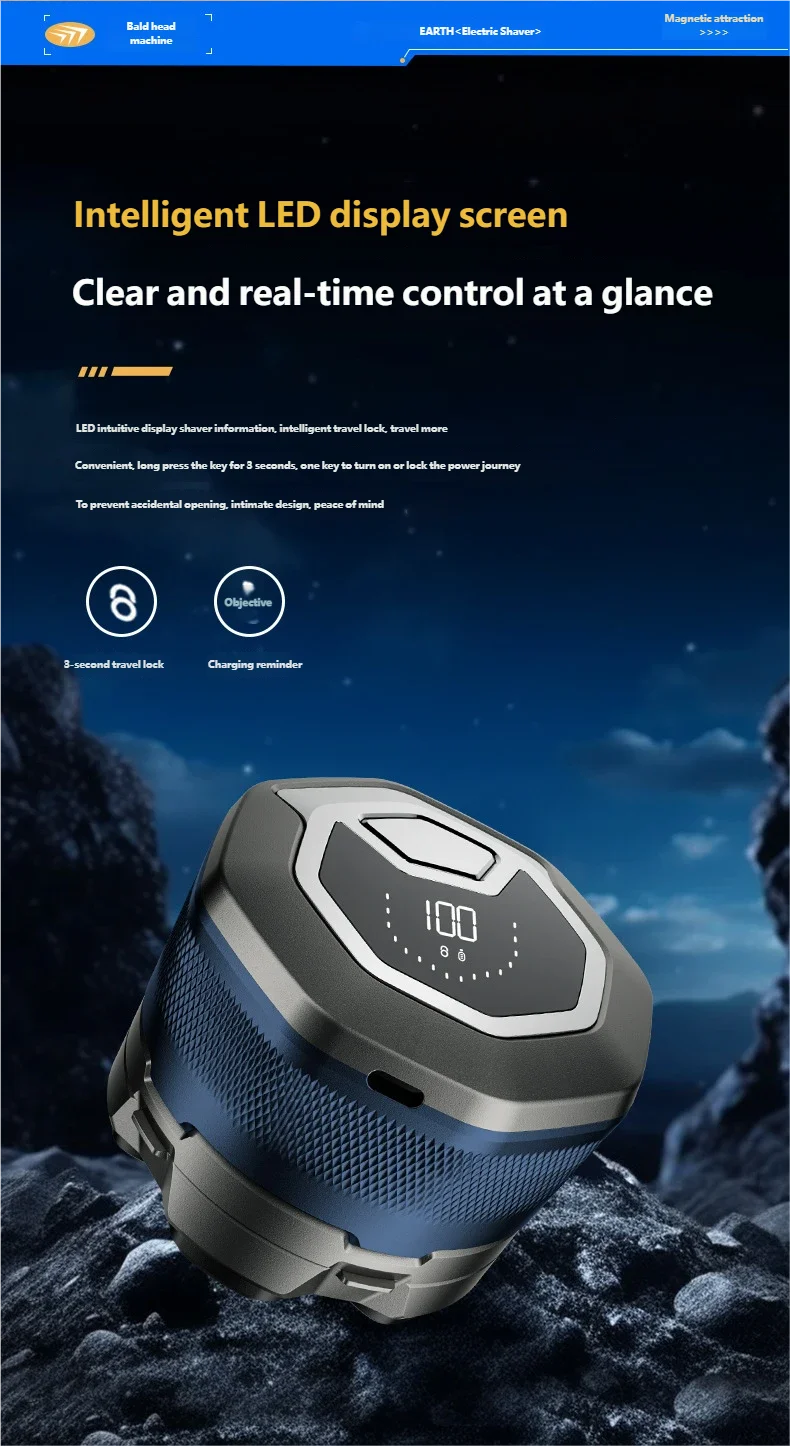 6D Electric Head Shaver for Men - Waterproof Magnetic Rotary Razor with LED Bald Head Hair Trimmer