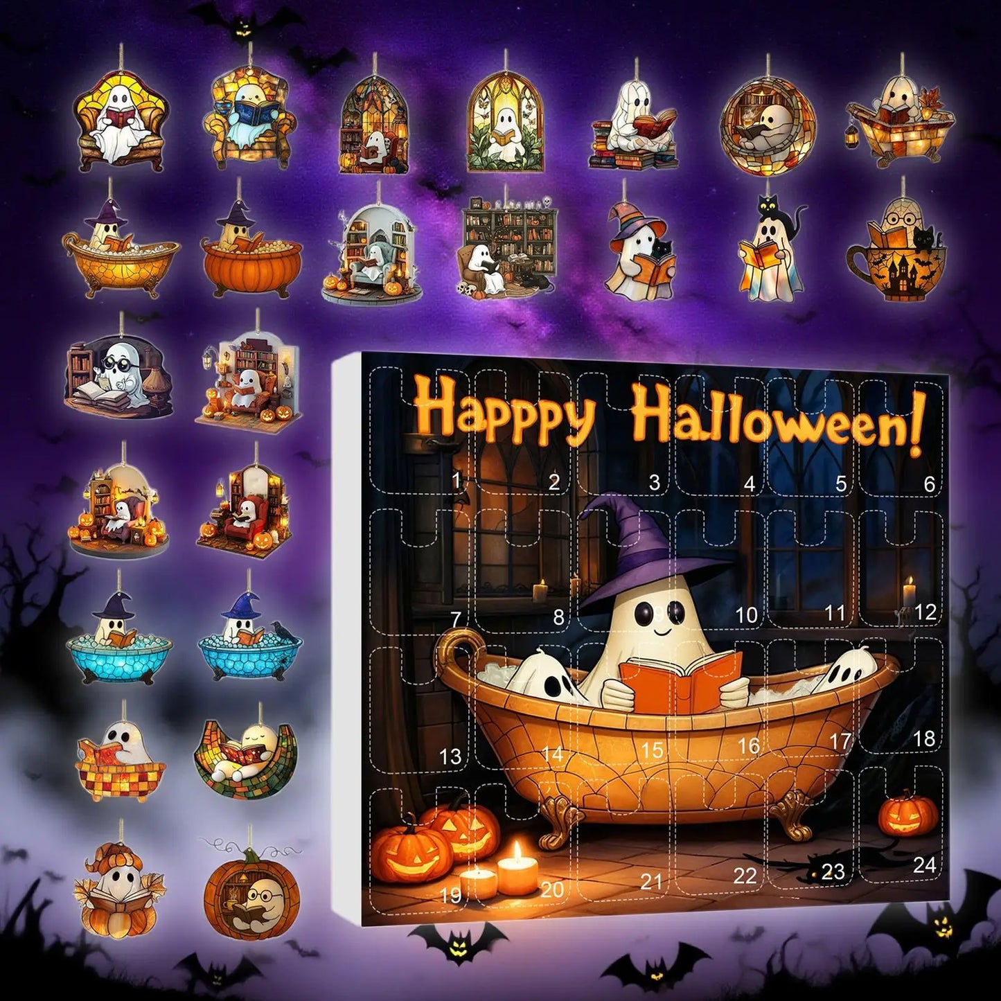 Calendario de Cuenta Regresiva de Halloween 24 Fantasmas de Acrílico Decoración