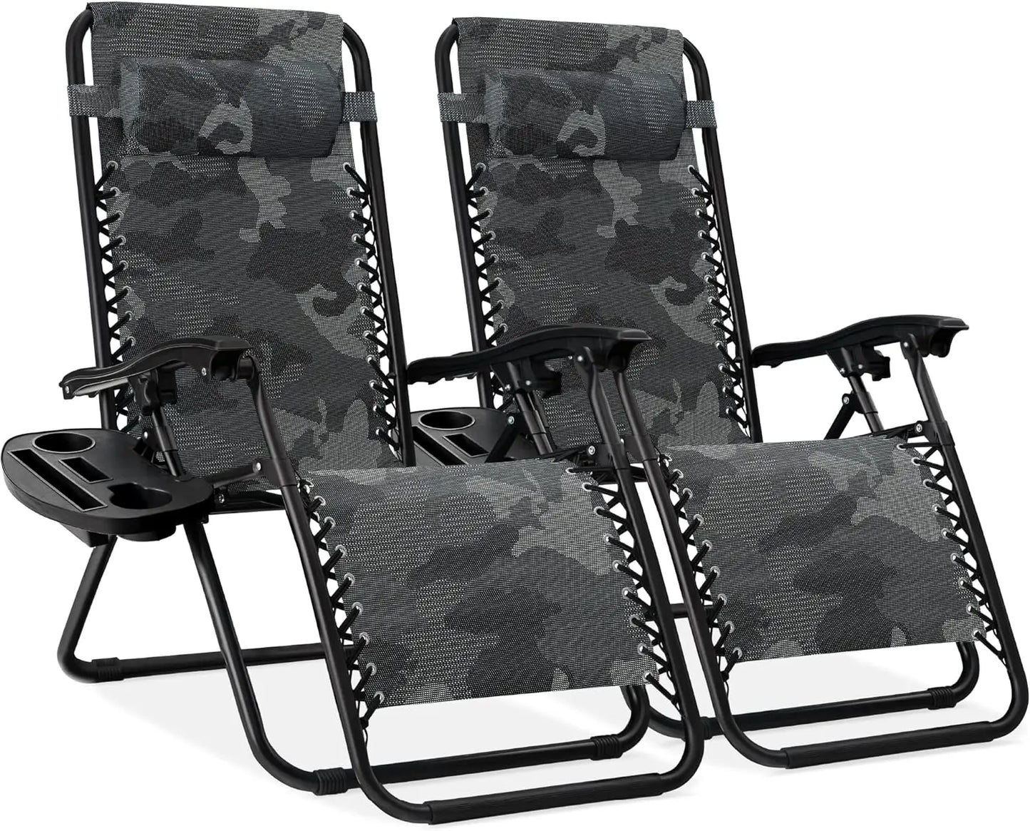 Adjustable Steel Mesh Zero Gravity Lounge Chairs with Cup Holders & Pillows - Portable Recliners for Outdoor Relaxation and Comfort