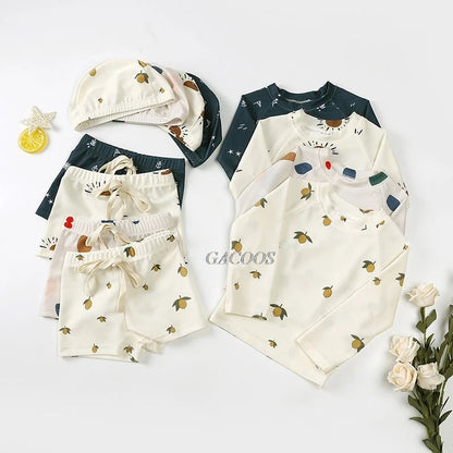 Hurtigtørrende unisex baby badetøj 2-delt sæt – langærmet rashguard top, shorts, polyester, sommerstrandtøj