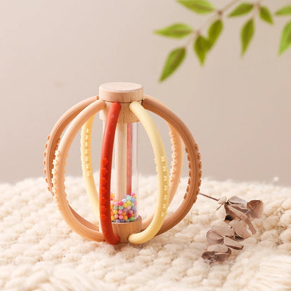 Baby Rattle Silicone Teether Wooden Newborn Sensory Toys