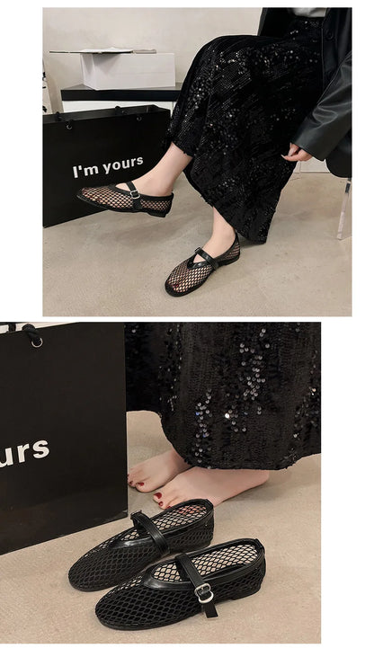 Bailarinas de malla transpirables para mujer - Punta redonda con tiras