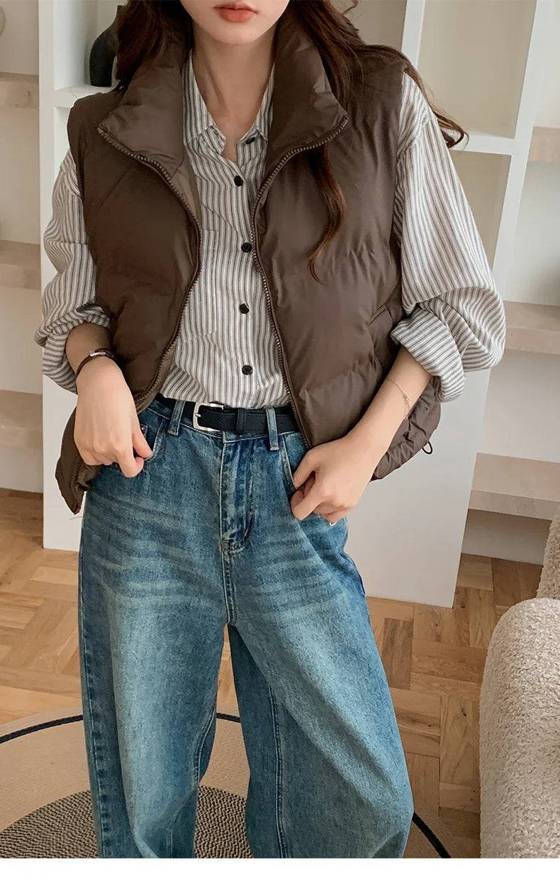 Lightweight Women's Down Vest - Cropped Boxy, Duck Fill