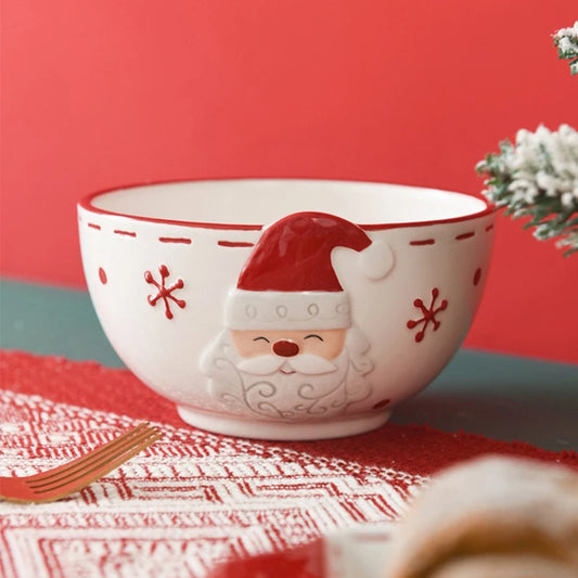 Christmas Ceramic Santa Bowl Nordic Holiday Breakfast Bowl