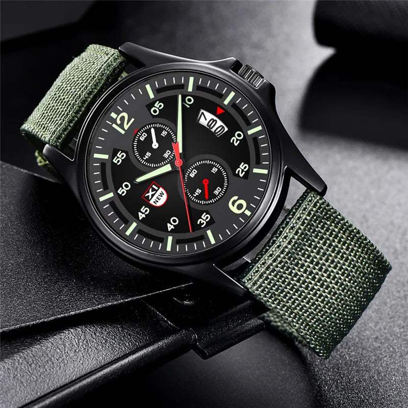 Nylon Band Military Quartz Watch With Date Display