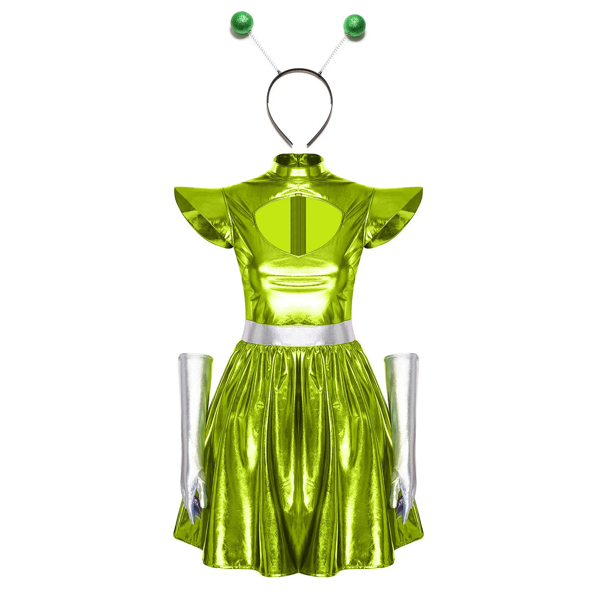 Zilverkleurige metallic astronauten-alien-tutu-jurk voor vrouwen, cosplayruimtecadetromper, Halloweenfeestjurk 2026