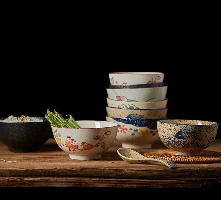 Keramisk 4.5 tommer japansk riskål retro hjemmetableware