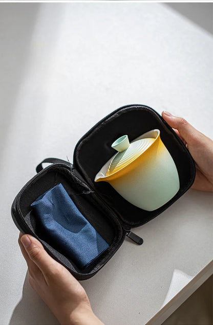 Portable Ceramic Travel Tea Set With Case Gift Kit