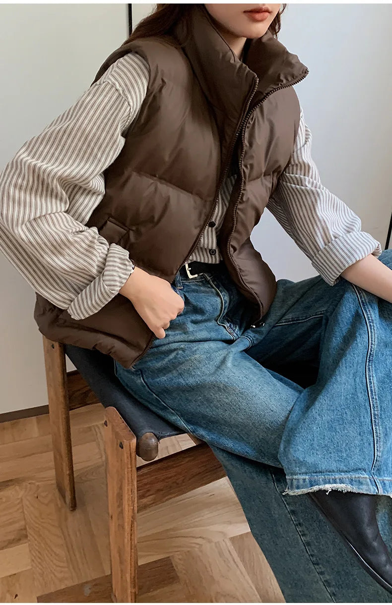 Lightweight Women's Down Vest - Cropped Boxy, Duck Fill