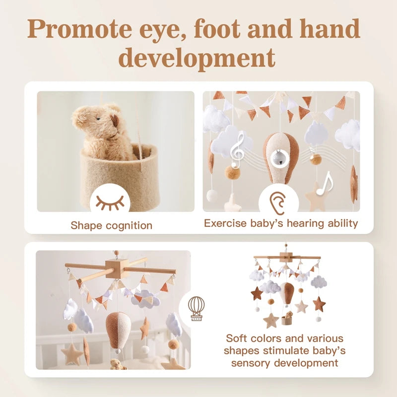 Hot Air Balloon Crib Mobile Newborn Sensory Toys Soothing