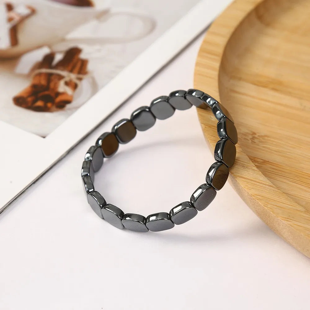 Supportive men's hematite bracelet – natural stone beaded stretch, geometric, gift jewelry