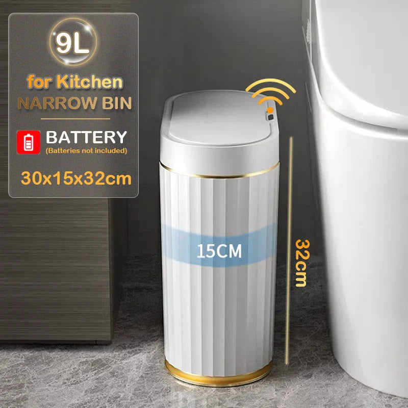 Automatic Sensor Trash Can Narrow Roman Stripe Bathroom Bin