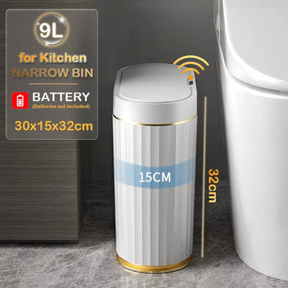 Automatic Sensor Trash Can Narrow Roman Stripe Bathroom Bin