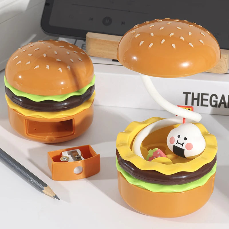 Lampada da scrivania con luce notturna e temperamatite a forma di hamburger, lampada LED per lettura, regalo ritorno a scuola 2026