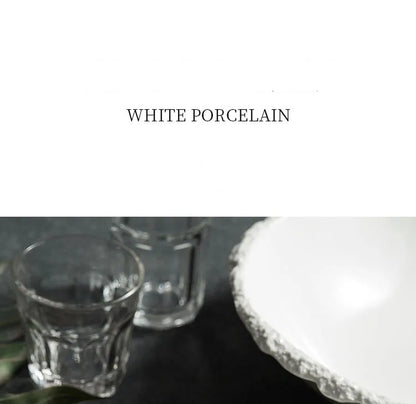 Vit porslinssoppskål med stenkanter Modern bordsservis