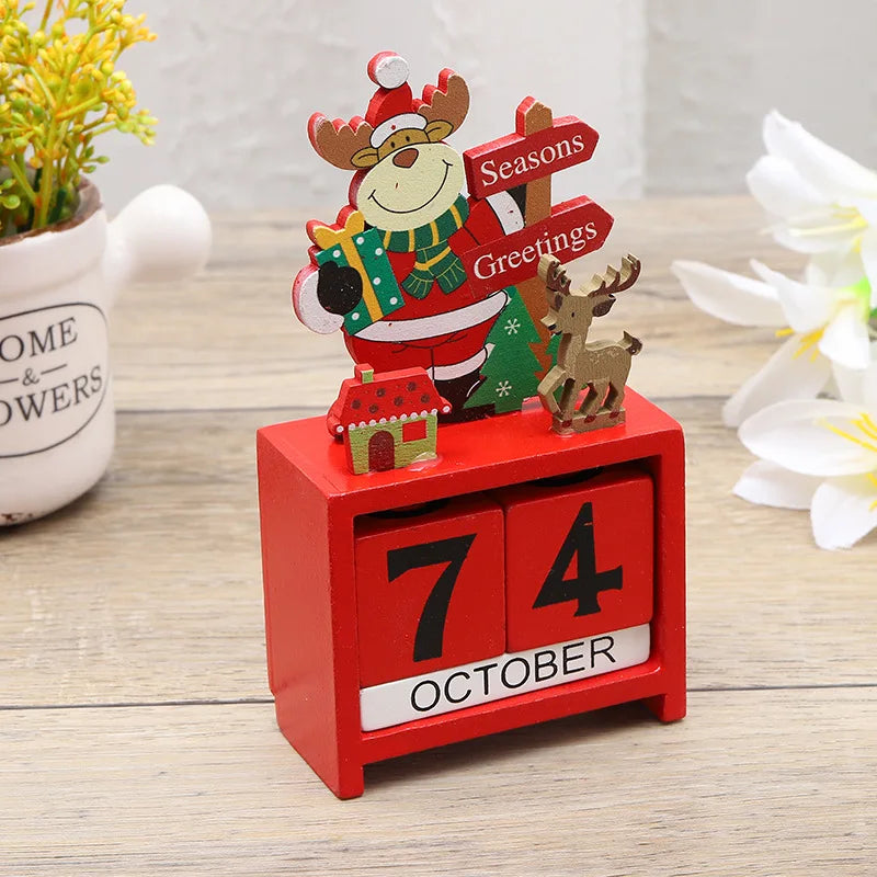 Adorno de calendario de cuenta regresiva de madera para Navidad, decoración de mesa