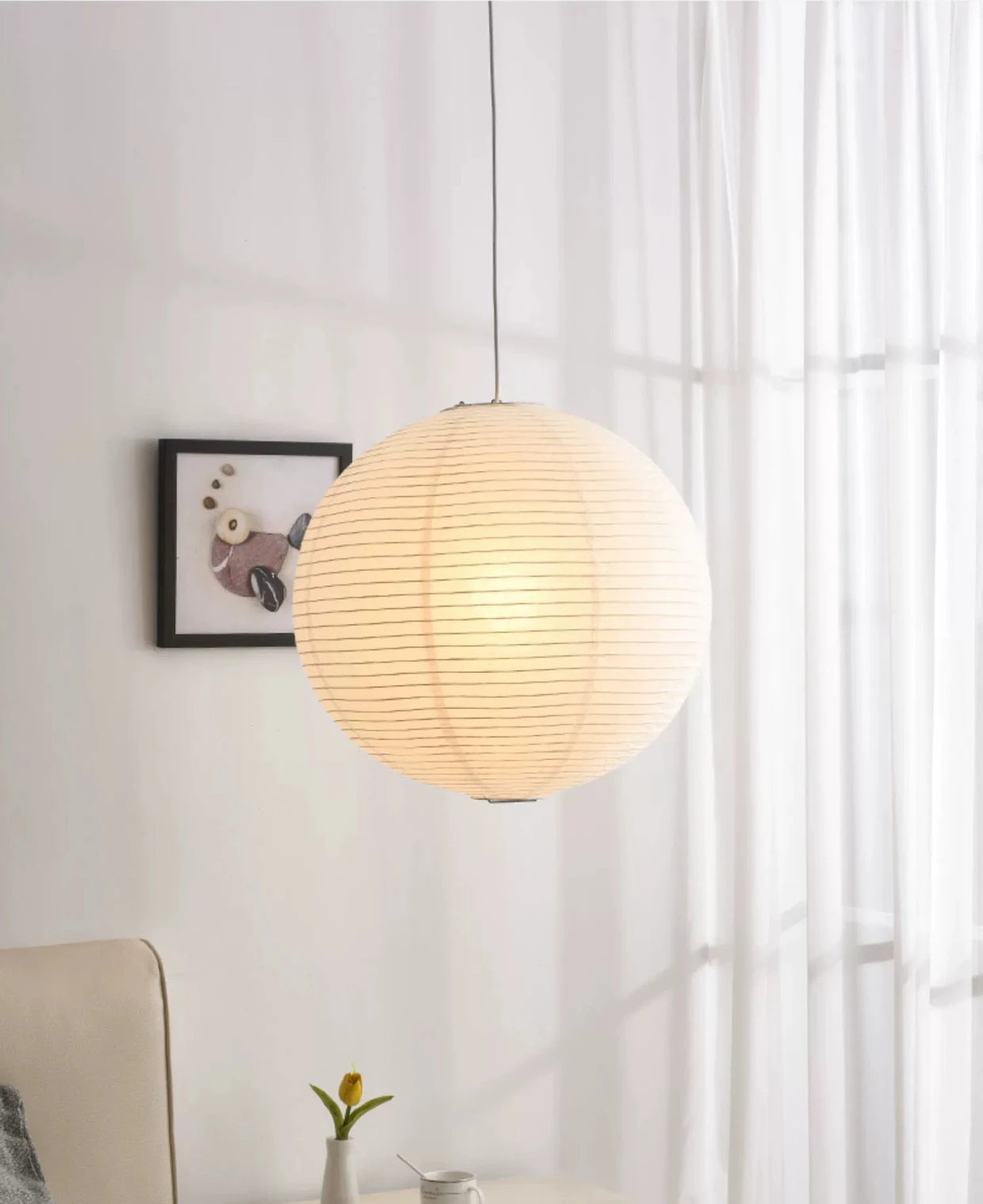 Japandi Wabi Sabi Round Pendant Light E27 LED Hanging Cozy Lamp
