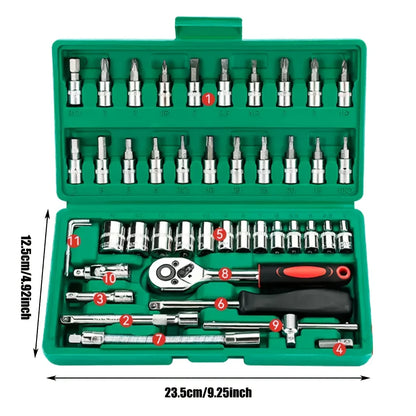 Socket Set 1/4 Inch Drive – 46 Pc Ratchet Wrench Kit With Sockets And Bits, Fall 2025 Ideal For DIY Auto Repairs