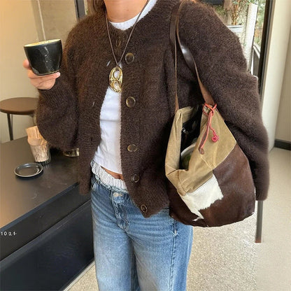 Warm Women’s Button-Up Cardigan - Waist Length Wool Mohair