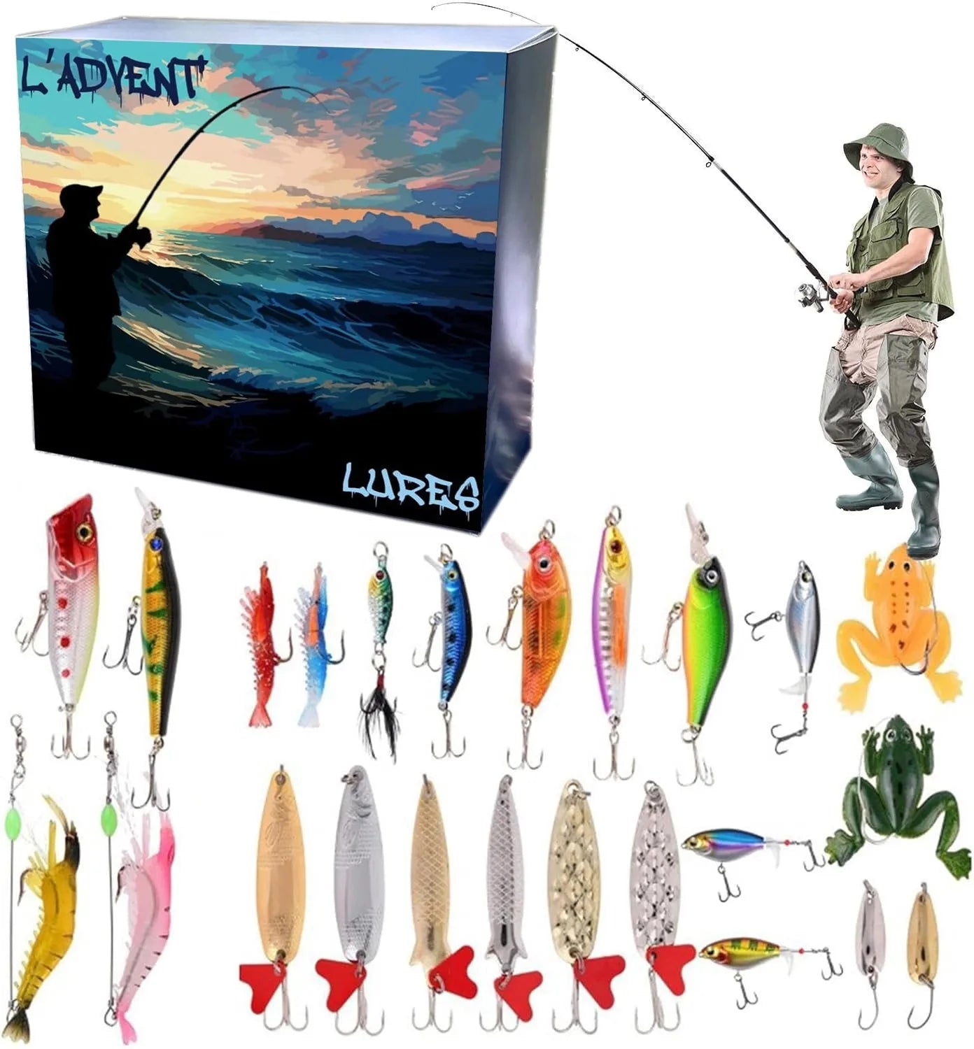 Calendario de Adviento de Pesca Kit de Cuenta Regresiva de Navidad de 24 Días
