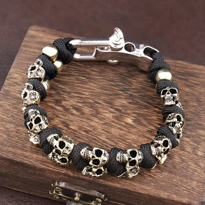 Skull Paracord Bracelet Gothic Wristband Halloween 2026 Gift Idea Adjustable Braided Jewelry