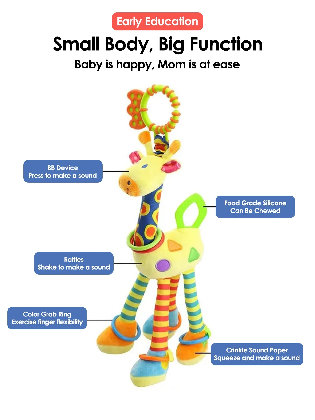 Soft Giraffe Baby Rattle Hanging Plush Newborn Sensory Toys