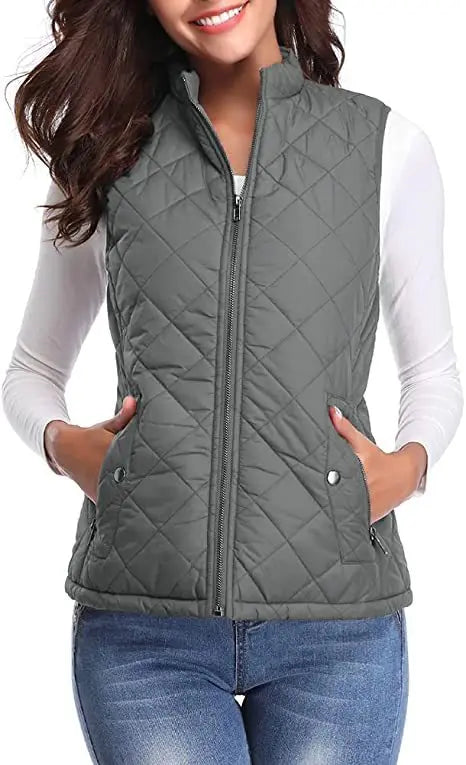 Lightweight Women Quilted Vest - Stand Collar Cotton Winter
