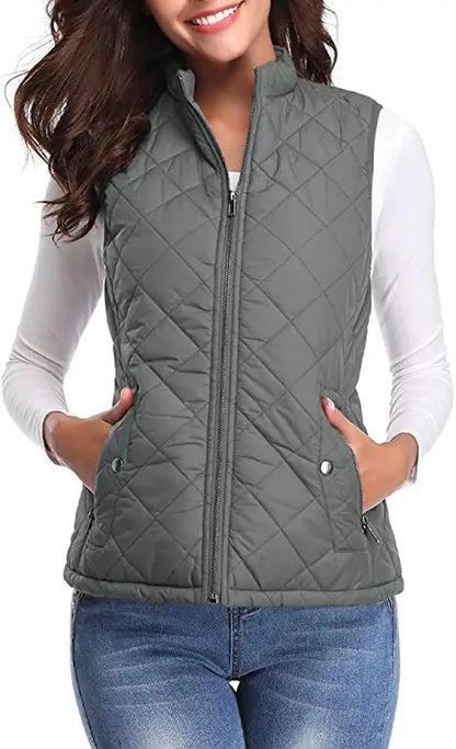 Lightweight Women Quilted Vest - Stand Collar Cotton Winter