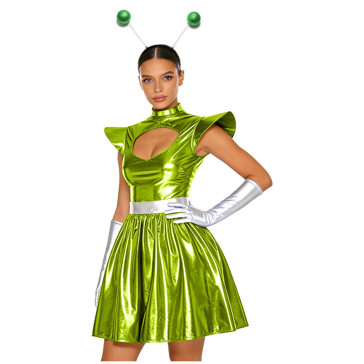 Zilverkleurige metallic astronauten-alien-tutu-jurk voor vrouwen, cosplayruimtecadetromper, Halloweenfeestjurk 2026