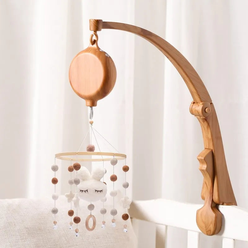 Wooden Felt Animal Crib Mobile With Soothing Calming Music