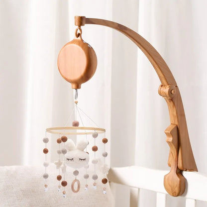 Wooden Felt Animal Crib Mobile With Soothing Calming Music