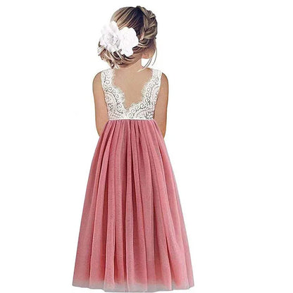 Leichtes Mädchen-Blumenkindkleid - Spitzenoberteil, fließender Tüllrock, Polyester, Für Hochzeit