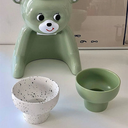 Keramisk skål 4 tum fläckig vit retro mikrovågssäker