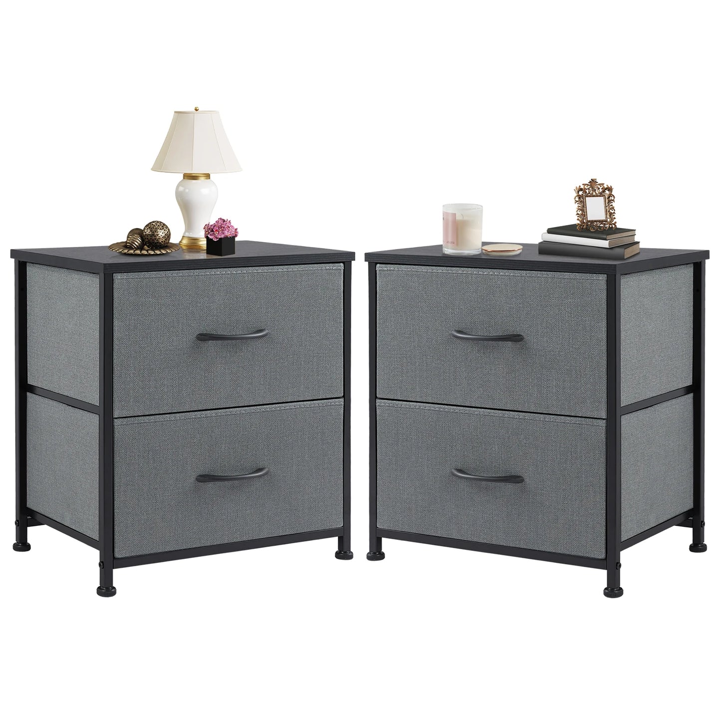 Versatile 2-Drawer Nightstand with Fabric Storage for Bedroom and Living Room