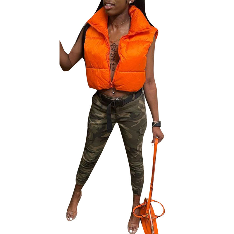 Warm Women’s Puffer Vest - Cropped Boxy, Polyester, Winter