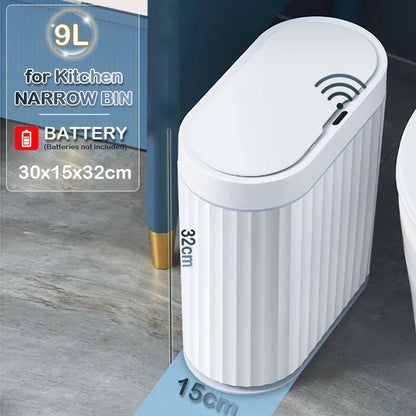 Automatic Sensor Trash Can Narrow Roman Stripe Bathroom Bin