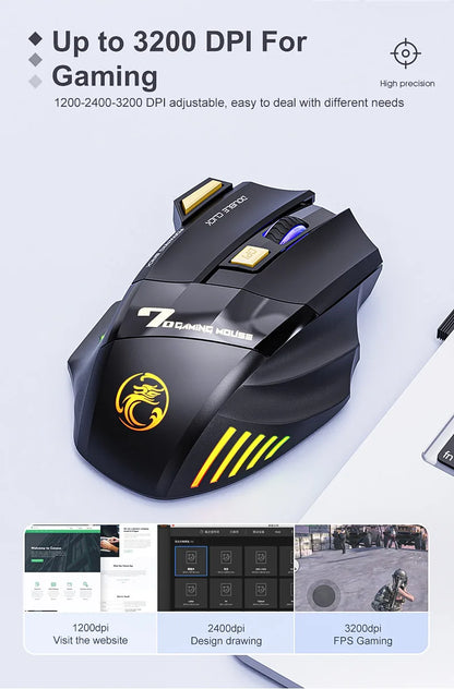 Wireless Gaming Mouse 3200DPI Dual Mode Rechargeable