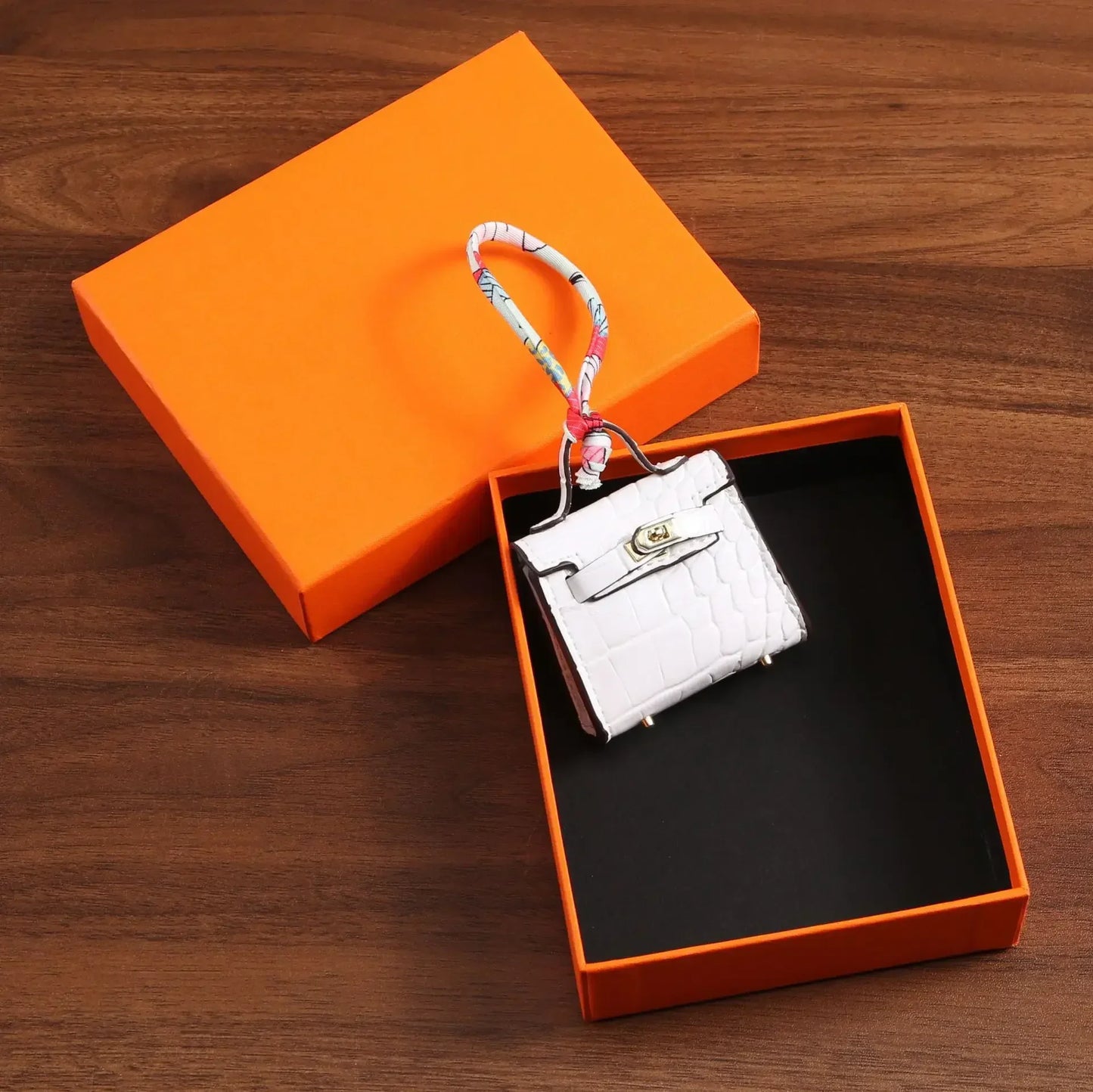 1+1 Free Birkin Inspired Mini Hand Bag - Crocodile Pattern Mini Bag Charm Keychain