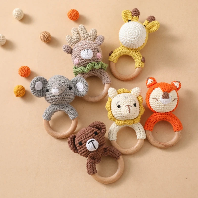 Crochet Bear Teether Rattle Ring Newborn Sensory Toys