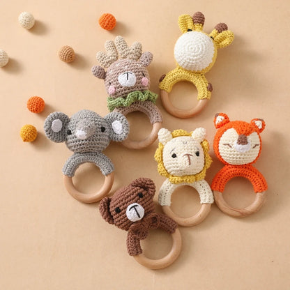 Crochet Bear Teether Rattle Ring Newborn Sensory Toys