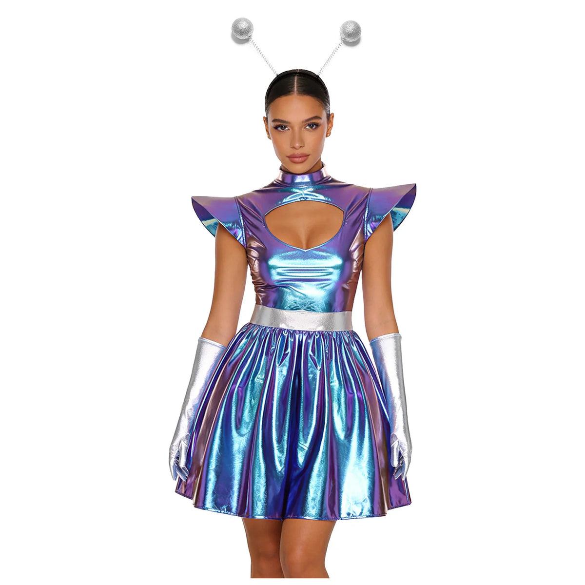 Zilverkleurige metallic astronauten-alien-tutu-jurk voor vrouwen, cosplayruimtecadetromper, Halloweenfeestjurk 2026