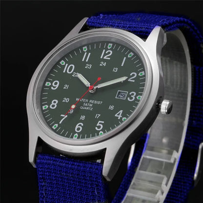 Quartz Field Watch Nylon Strap Military Style Date Luminous