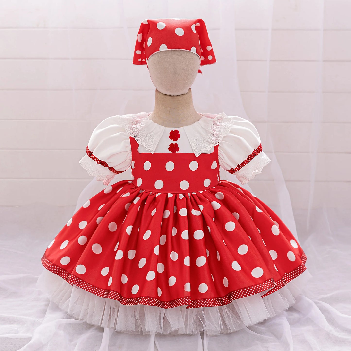 Vestito morbido e lusinghiero per bambina - stile grembiule con pizzo, lunghezza al ginocchio, poliestere, viscosa, festa di compleanno